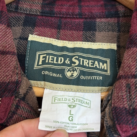 Field & Stream Heavy Flannel Long Sleeve Plaid Button Up 100% Woven Cotton Shirt - Picture 8 of 17
